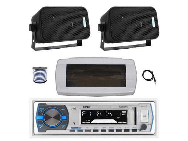 Pyle PLMRB29W Single DIN Bluetooth Marine MP3 AM/FM Stereo Receiver with White Cover, 22 Radio Antenna, Wire, 2x 3.5 300W Max Indoor/Outdoor...