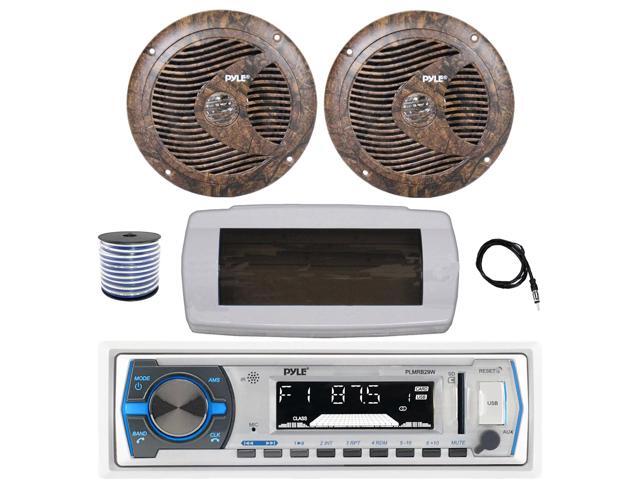 Pyle PLMRB29W Single DIN Bluetooth Marine MP3 AM/FM Stereo Receiver with White Cover, 22' Radio Antenna, Wire, 2x 6.5' 150 Watt Max Full Range Dual...