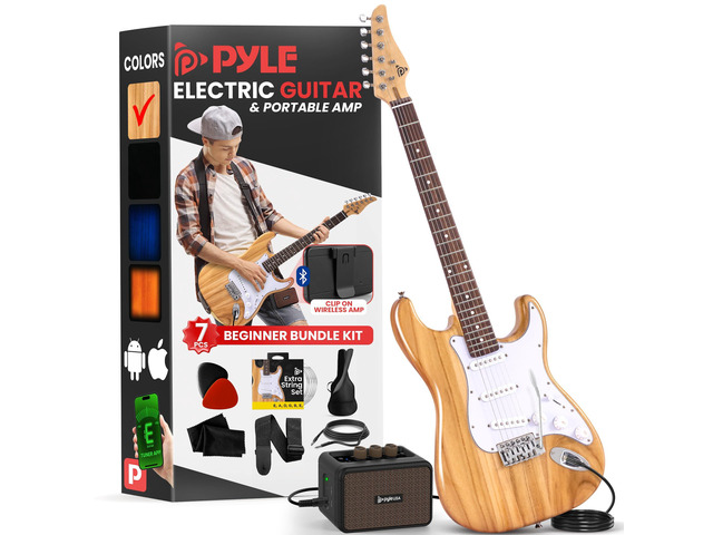 Pyle Full Size Electric Guitar Kit with 5W Amplifier, Gig Bag, Picks, Spare Strings, and Strap, ST-Style Beginner Guitar Bundle with 22 Frets,...