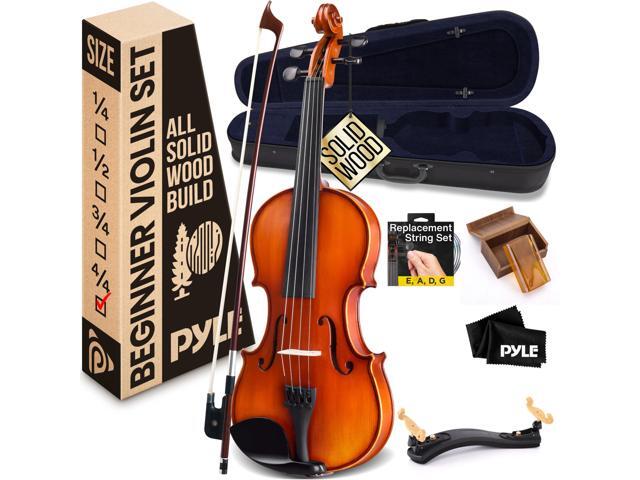 Pyle Solid Wood Violin, Premium Spruce Top and Maple Side Construction 4/4 Full Size Fiddle Set with Accessory Kit