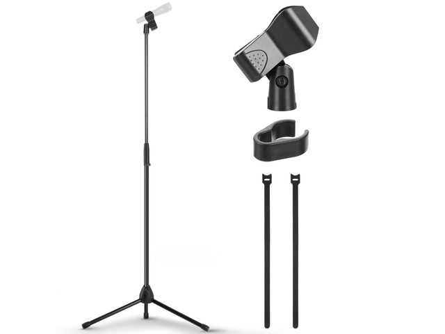 Pyle Tripod Microphone Stand, Height Adjustable Mic Stand for Floor, Sturdy and Durable Build, Non-Slip Rubber Feet, With 5/8' Screw Adapter, Cable...