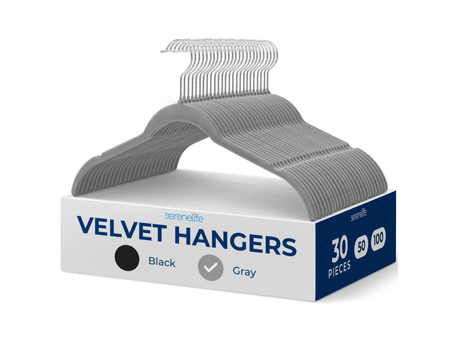 SereneLife 30-Piece Shirt Hangers, Premium Non-Slip Velvet Hangers Pack with 360° Swivel Hooks, Slim Space-Saving Design for Tops, Jackets,...