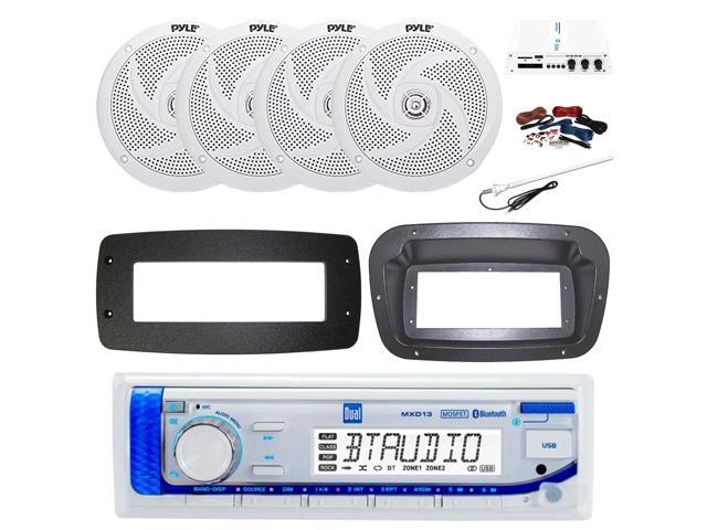 Dual MXD13 Single DIN Bluetooth Marine MP3 AM/FM Stereo Receiver, Spa bezel, Adapter Plate, 22' Radio Antenna, Wire, 4x 8'' 320 Watt Max 2-Way Blue...