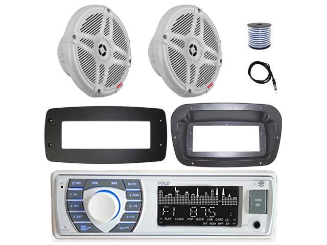 Pyle PLRMR23BTW Single DIN Bluetooth Marine MP3 Stereo Receiver, Spa bezel, Adapter Plate, 22' Radio Antenna, Wire, 2x 6.5'' 240 Watt Peak Slim...