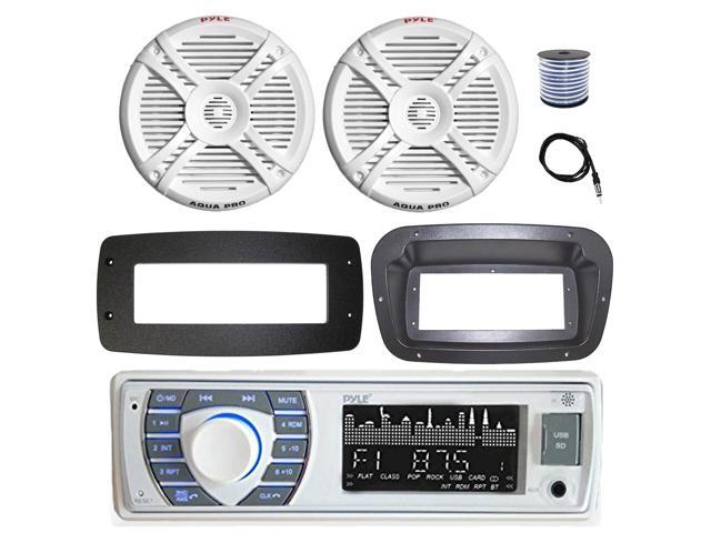 Pyle PLRMR23BTW Single DIN Bluetooth Marine MP3 Stereo Receiver, Spa bezel, Adapter Plate, 22' Radio Antenna, Wire, 2x 5.25' 20 Watt Max Polycone...