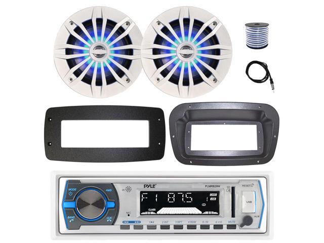 Pyle PLMRB29W Single DIN Bluetooth Marine MP3 Stereo Receiver, Spa bezel, Adapter Plate, 22 Radio Antenna, Wire, 2x 3.5 300W Max Indoor/Outdoor...