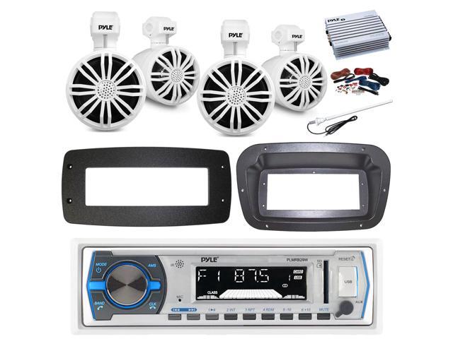 Pyle PLMRB29W Single DIN Bluetooth Marine MP3 Stereo Receiver, Spa bezel, Adapter Plate, 22' Radio Antenna, Wire, 4x 4'' 100 Watt Peak Full Range...