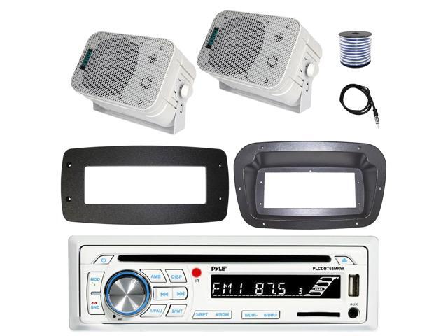 Pyle PLCDBT65 Single DIN Bluetooth Marine CD Stereo Receiver, Spa bezel, Adapter Plate, Radio Antenna, Wire, 2x 5.25' 600 Watt Max Power Bluetooth...