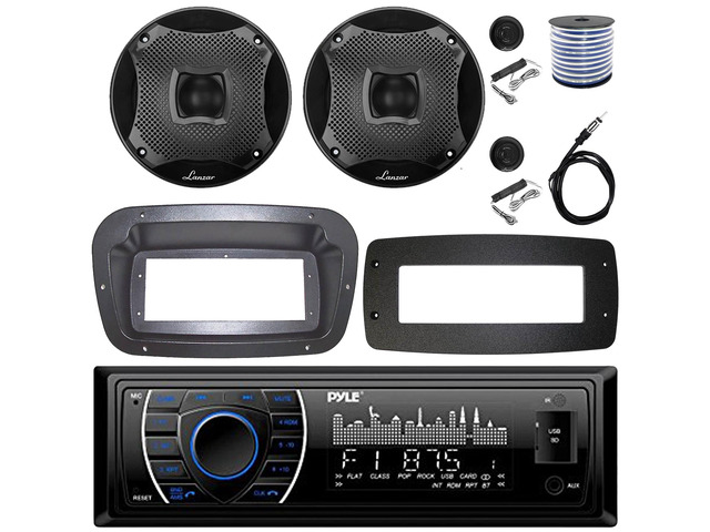 Pyle PLRMR27BTB Single-DIN Marine Bluetooth USB/AUX MP3 AM/FM Radio Stereo Receiver W/Install Kit + Adapter Plate, 2x 6.5' 450W Max Power 2-Way...