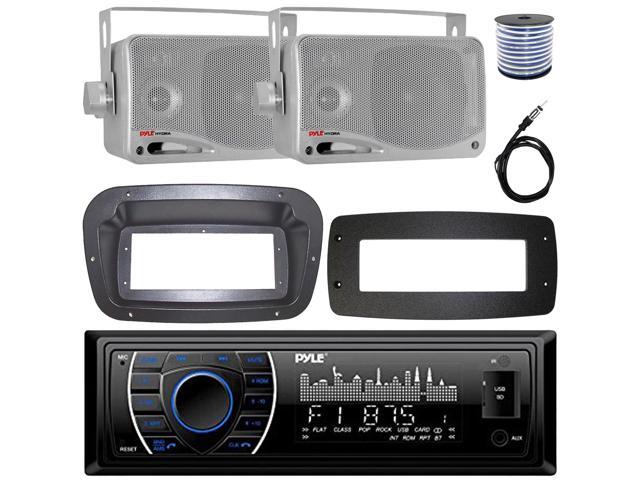 Pyle PLRMR27BTB Single-DIN Marine Bluetooth USB/AUX MP3 AM/FM Radio Stereo Receiver W/Install Kit + Adapter Plate, 2x 3.5'' 200W Max Power 3-Way...