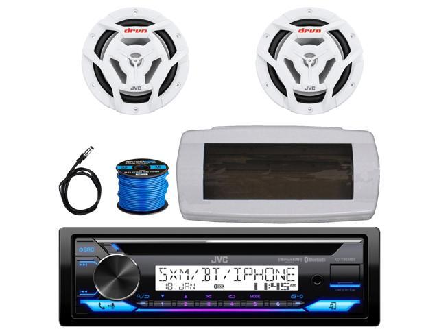 JVC KD-T92MBS Single-DIN Marine Bluetooth USB/AUX CD Player AM/FM Stereo Receiver W/White Cover, 2x 6.5' 150W Max Power 2-Way Coaxial White Boat...