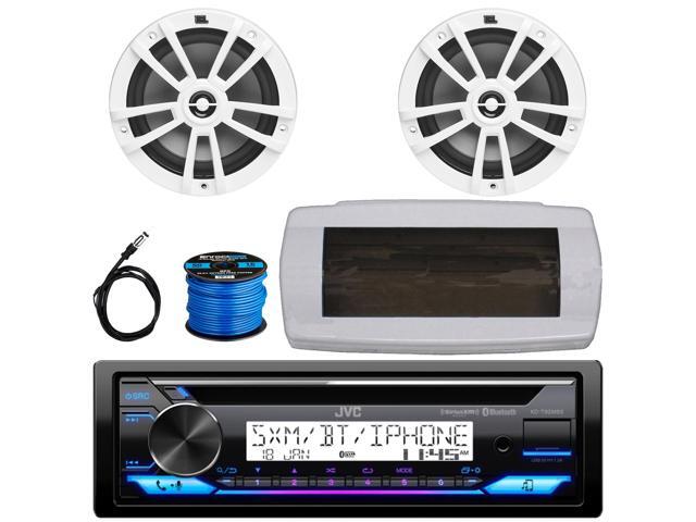 JVC KD-T92MBS Single-DIN Marine Bluetooth USB/AUX CD Player AM/FM Stereo Receiver W/White Cover, 2x 6.5' 180W Max Power 2-Way Multi-Element Boat...