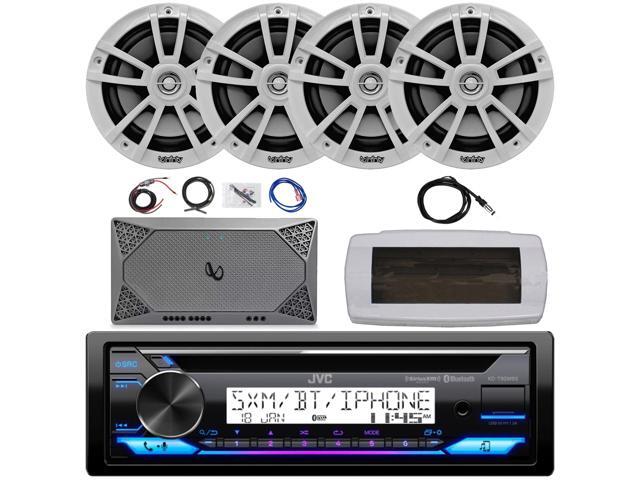 JVC KD-T92MBS Single-DIN Marine Bluetooth USB/AUX CD Player AM/FM Stereo Receiver W/White Cover, 4x 6.5' 225W Max Power High-Performance 2-Way Boat...