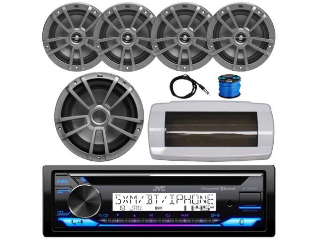 JVC KD-T92MBS Single-DIN Marine Bluetooth USB/AUX CD Player AM/FM Stereo Receiver W/White Cover, 4x 6.5' 180W Max Power 2-Way Multi-Element Boat...