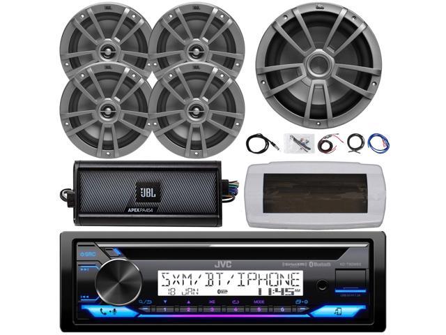 JVC KD-T92MBS Single-DIN Marine Bluetooth USB/AUX CD Player AM/FM Stereo Receiver W/White Cover, 4x 6.5' 180W Max Power 2-Way Speakers, 10' 600W...