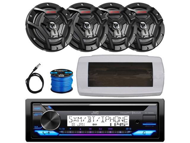 JVC KD-T92MBS Single-DIN Marine Bluetooth USB/AUX CD Player AM/FM Stereo Receiver W/White Cover, 4x 6.5' 150W Max Power 2-Way Coaxial Black Boat...