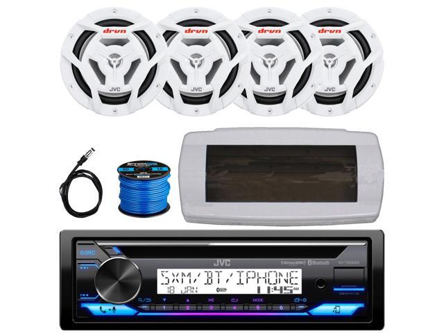 JVC KD-T92MBS Single-DIN Marine Bluetooth USB/AUX CD Player AM/FM Stereo Receiver W/White Cover, 4x 6.5' 150W Max Power 2-Way Coaxial White Boat...