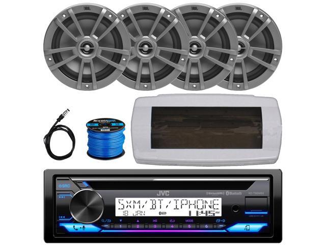 JVC KD-T92MBS Single-DIN Marine Bluetooth USB/AUX CD Player AM/FM Stereo Receiver W/White Cover, 4x 6.5' 180W Max Power 2-Way Multi-Element Boat...