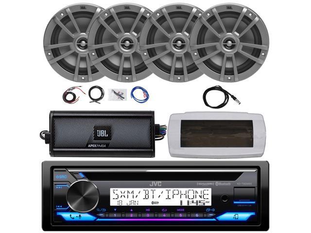 JVC KD-T92MBS Single-DIN Marine Bluetooth USB/AUX CD Player AM/FM Stereo Receiver W/White Cover, 4x 6.5' 180W Max Power 2-Way Multi-Element Boat...