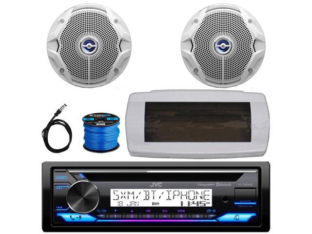 JVC KD-T92MBS Single-DIN Marine Bluetooth USB/AUX CD Player AM/FM Stereo Receiver W/White Cover, 2x JBL 6.5' 180W Max Power Dual Cone Coaxial White...