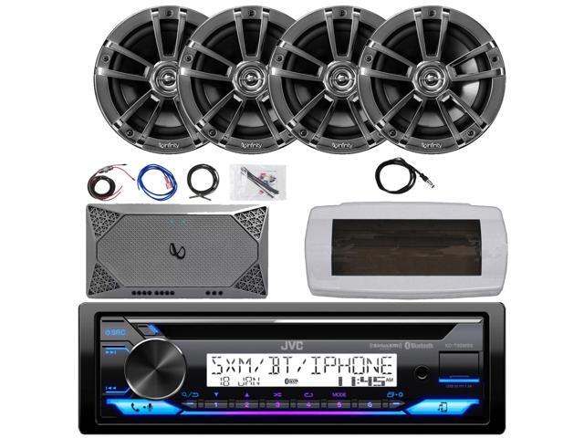 JVC KD-T92MBS Single-DIN Marine Bluetooth USB/AUX CD Player AM/FM Stereo Receiver W/White Cover, 4x 6.5' 225W Max Power High-Performance 2-Way Boat...