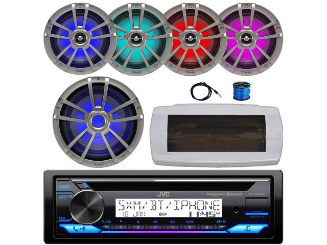 JVC KD-T92MBS Single-DIN Marine Bluetooth USB/AUX CD Player AM/FM Stereo Receiver W/White Cover, 4x 6.5' 225W Max Power RGB LED Titanium Speakers...