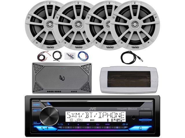 JVC KD-T92MBS Single-DIN Marine Bluetooth USB/AUX CD Player AM/FM Stereo Receiver W/White Cover, 4x 6.5' 225W Max Power High-Performance 2-Way...