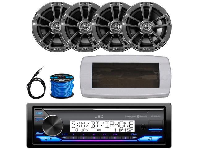 JVC KD-X38MBS Single-DIN Marine Bluetooth USB/AUX LED AM/FM SiriusXM Ready Stereo Receiver W/White Cover, 4x 6.5' 225W Max Power High-Performance...