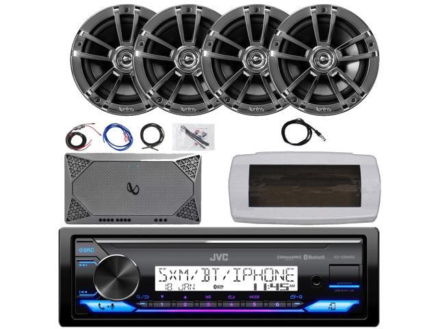 JVC KD-X38MBS Single-DIN Marine Bluetooth USB/AUX LED AM/FM SiriusXM Ready Stereo Receiver W/White Cover, 4x 6.5' 225W Max Power 2-Way Boat Chrome...