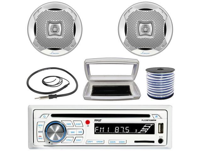 Pyle PLCDBT65 Single-DIN Marine Bluetooth USB/AUX CD Player AM/FM Stereo Receiver W/White Cover, 2x Lanzar 5.25 200W Max Power Water Resistant Boat...