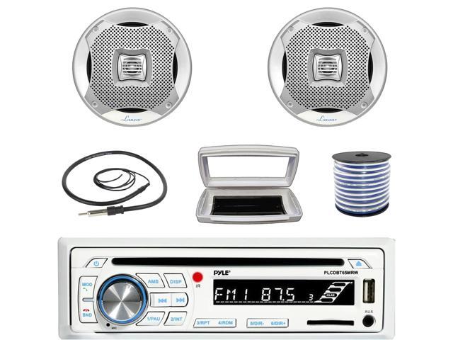 Pyle PLCDBT65 Single-DIN Marine Bluetooth USB/AUX CD Player AM/FM Stereo Receiver W/White Cover, 2x 6.5' 400W Max Power 2-Way Water Resistant Boat...