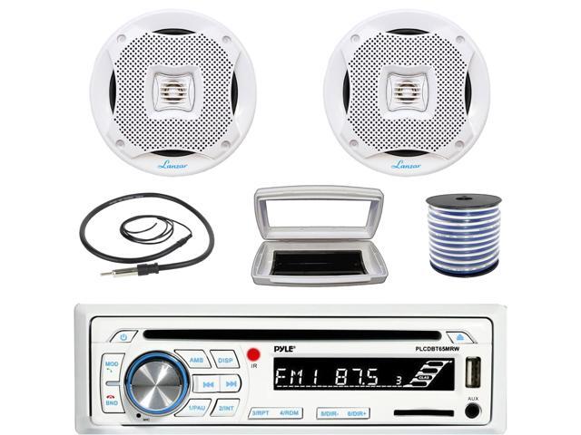 Pyle PLCDBT65 Single-DIN Marine Bluetooth USB/AUX CD Player AM/FM Stereo Receiver W/White Cover, 2x 6.5 400 Watt Max Power 2-Way Full-Range...