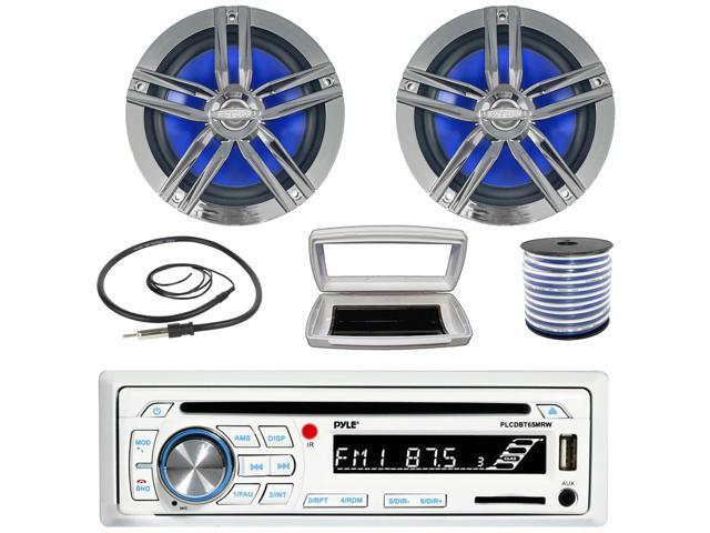 Pyle PLCDBT65 Single-DIN Marine Bluetooth USB/AUX CD Player AM/FM Stereo Receiver W/White Cover, 2x 6.5' 180W Max Power 2-Way High-Performance Boat...