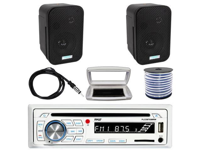 Pyle PLCDBT65 Single-DIN Marine Bluetooth USB/AUX CD Player AM/FM Stereo Receiver W/White Cover, 2x 3.5' 300W Max Power Indoor/Outdoor Black...