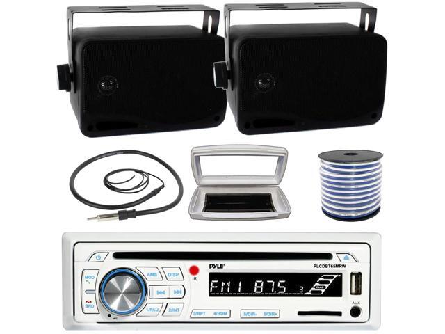 Pyle PLCDBT65 Single-DIN Marine Bluetooth USB/AUX CD Player AM/FM Stereo Receiver W/White Cover, 2x 3.5'' 200W Max Power 3-Way Indoor/Outdoor Wall...