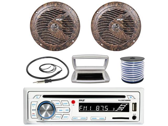 Pyle PLCDBT65 Single-DIN Marine Bluetooth USB/AUX CD Player AM/FM Stereo Receiver W/White Cover, 2x 6.5'' 150W Max Power Full Range Camouflage...