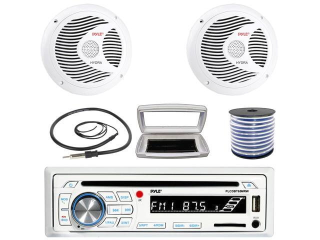 Pyle PLCDBT65 Single-DIN Marine Bluetooth USB/AUX CD Player AM/FM Stereo Receiver W/White Cover, 2x Pyle PLMR60W 6.5' 150W Max Power Full Range...