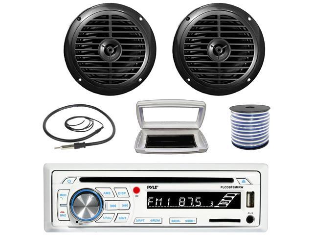 Pyle PLCDBT65 Single-DIN Marine Bluetooth USB/AUX CD Player AM/FM Stereo Receiver W/White Cover, 2x Pyle PLMR67B 6.5'' 120W Max Power Dual Cone...