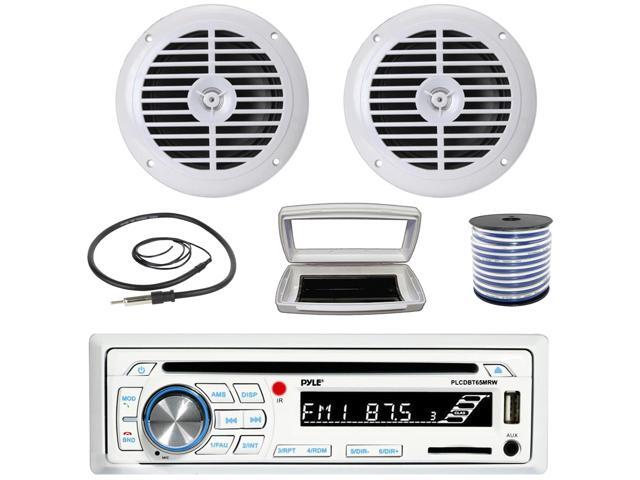 Pyle PLCDBT65 Single-DIN Marine Bluetooth USB/AUX CD Player AM/FM Stereo Receiver W/White Cover, 2x 6.5'' 120W Max Power Dual Cone Full Range...