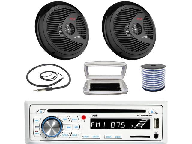 Pyle PLCDBT65 Single-DIN Marine Bluetooth USB/AUX CD Player AM/FM Stereo Receiver W/White Cover, 2x 8'' 180 Watt Max Power Waterproof Full Range...