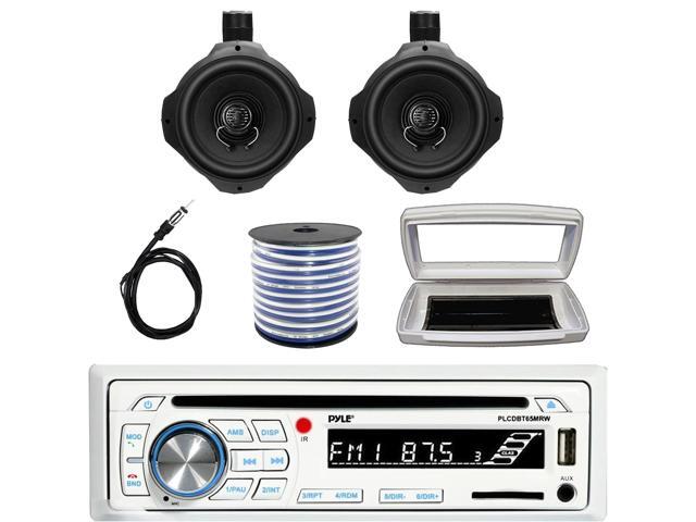 Pyle PLCDBT65 Single-DIN Marine Bluetooth USB/AUX CD Player AM/FM Stereo Receiver W/White Cover, 2x 6.5' 200W Max Power Black Boat Wake Board...