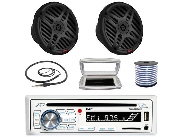 Pyle PLCDBT65 Single-DIN Marine Bluetooth USB/AUX CD Player AM/FM Stereo Receiver W/White Cover, 2x 6.5' 600W Max Power Dual Marine 2-way Coaxial...