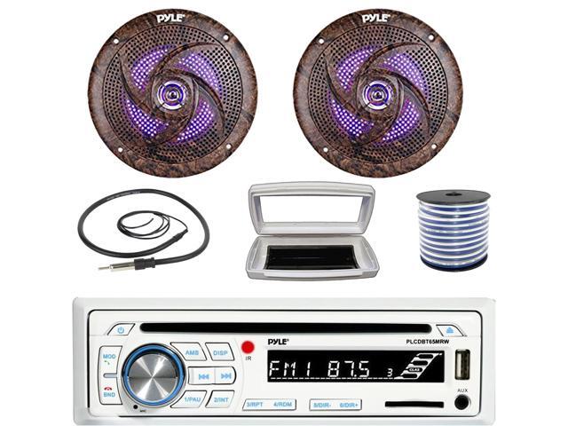 Pyle PLCDBT65 Single-DIN Marine Bluetooth USB/AUX CD Player AM/FM Stereo Receiver W/White Cover, 2x 6.5'' 240W Max Power Low Profile Slim Style...