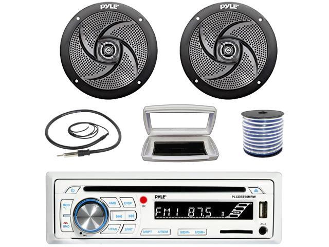 Pyle PLCDBT65 Single-DIN Marine Bluetooth USB/AUX CD Player AM/FM Stereo Receiver W/White Cover, 2x 5.25' 180W Max Power 2-Way Low Profile Boat...