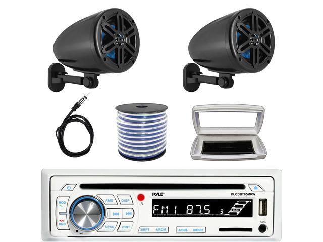 Pyle PLCDBT65 Single-DIN Marine Bluetooth USB/AUX CD Player AM/FM Stereo Receiver W/White Cover, 2x 5.25 180W Max Power 2-Way Off-Road Box Black...