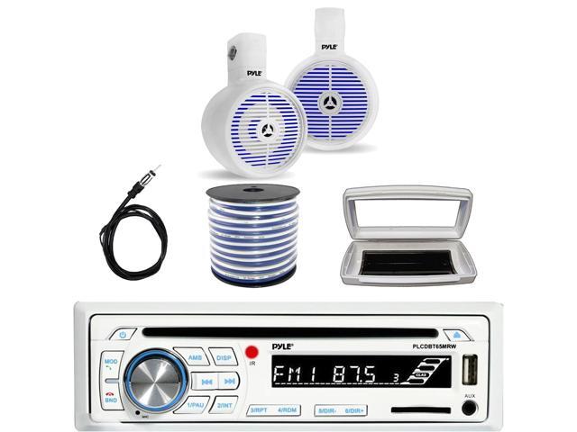 Pyle PLCDBT65 Single-DIN Marine Bluetooth USB/AUX CD Player AM/FM Stereo Receiver W/White Cover, 2x 6.5' 200 Watt Max Power Wakeboard White Boat...