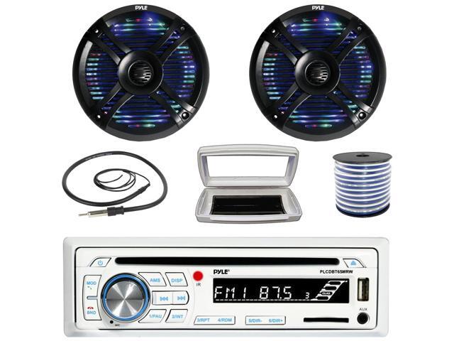 Pyle PLCDBT65 Single-DIN Marine Bluetooth USB/AUX CD Player AM/FM Stereo Receiver W/White Cover, 2x 6.5' 250W Max Power Waterproof Boat Dual Multi...