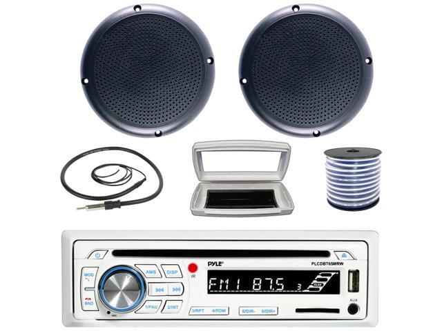 Pyle PLCDBT65 Single-DIN Marine Bluetooth USB/AUX CD Player AM/FM Stereo Receiver W/White Cover, 2x Connexx SPM5B 5.25' 20 Watts RMS Polycone Audio...
