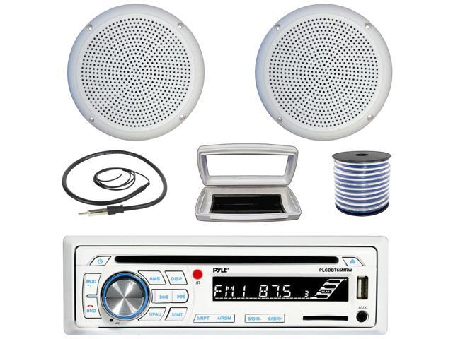 Pyle PLCDBT65 Single-DIN Marine Bluetooth USB/AUX CD Player AM/FM Stereo Receiver W/White Cover, 2x Connexx SPM5C 5.25' 20 Watts RMS Polycone Audio...