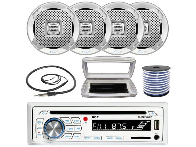 Pyle PLCDBT65 Single-DIN Marine Bluetooth USB/AUX CD Player AM/FM Stereo Receiver W/White Cover, 4x Lanzar 5.25 200W Max Power Water Resistant Boat...